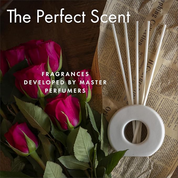 ScentAir Infused Liquidless Reeds | Includes 25 Flameless Reeds and 1 Decorative Vase, White | Essential Oil Aroma Diffuser Sticks | Fresh Spa Scents | Gifting Fragrance | Oudh