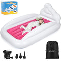 Inflatable Toddler Travel Bed, Double-Sided Kids Air Mattress | Kids Blow up Mattress with Sides | Travel Portable Toddler Bed for Travel, Sleepovers - Pink & & Aquamarine
