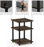 Furinno TURN-N-TUBE Side Table, 3-Tier End Table, Open Shelves Nightstand, Night Stand, Bedside Table, Easy Assembly, for Living Room, Bedroom, Columbia Walnut