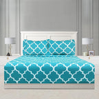 Mejoroom King Bed Sheet Set - Super Soft Brushed Microfiber 1800 Thread Count Sheets with 15 inch Deep Pocket - Wrinkle Free - 4 Piece(Aqua Quatrefoil with White Pattern)