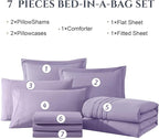 Monbix Queen Comforter Set - 7 Pieces Light Purple Bed in a Bag Queen Bedding Sets with Comforters, All Seasons Down Alternative Comforter Bed Set with Sheets, Pillowcases & Shams