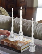 Vixdonos Taper Glass Candlestick Holders Tealight Candle Holders for Table Centerpieces, Wedding Decor and Dinner Party (3 Pcs, Silver with Speckles)