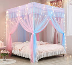 Mengersi Rainbow Canopy Bed Curtains with Lights -Bed Canopy for Girls - Bed Drapes Netting- Bedroom Decoration Accessories,California King