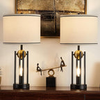 25'' Farmhouse Table Lamps for Living Room Set of 2 with USB C+A Ports, Vintage Bedside Lamp for Bedroom, Touch Lamps for Nightstand, Dual Lights Independent Switch, 4 Bulbs Included, Gold