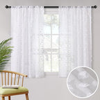 MYSKY HOME White Sheer Short Curtains with Pom Pom for Small Windows Bedroom Nursery Kids Girls Room Curtains Cafe Kitchen Light Filtering Boho Drapes, Rod Pocket,52 x 45 Inches, 2 Panels