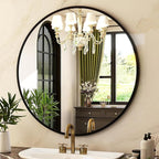 HARRITPURE Round Mirror 30 Black Wall Mounted Circle Mirrors Vanity Mirror with Brushed Aluminum Alloy Frame Modern Decoration for Bathroom, Living Room, Vanity, Bedroom, Entryway