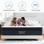 Molblly Hybrid Mattress in a Box with Gel Memory Foam, Individually Wrapped Pocket Coils Innerspring, Pressure-Relieving and Supportive, Non-Fiberglass, Queen Size, 10 Inch