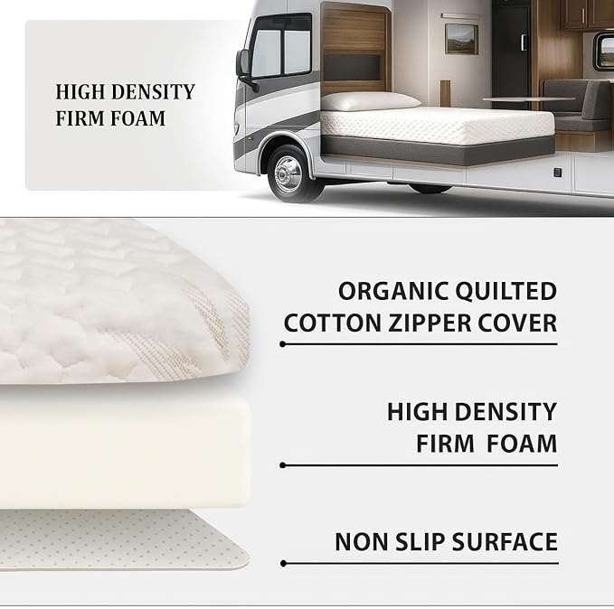 Foamma 5" x 30" x 75" Gel Memory Foam Mattress for RV with Water Resistant Organic Cotton Cover, Firm High Density Foam Base, USA Made, CertiPUR-US Certified