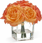 WELL KNOWN Rose Artificial Flowers in Vase with Faux Water, Silk Rose Table Centerpieces for Home Coffee Table Decor, Fake Roses Flower Arrangements for Office Hotel Lavatory Decor (Burnt Orange)