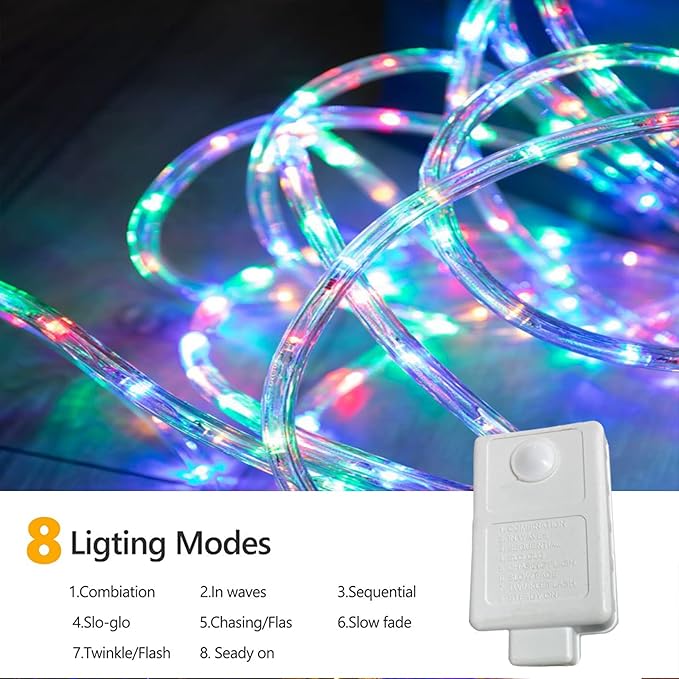 200ft LED Rope Lights Outdoor, 1440 LED Flexible Tube Lights with 8 Modes, Waterproof LED Rope Lighting for Outside, Garden, Patio, Bedroom, Party, Pool, Fences, Indoor Outdoor Decoration (Multicolor)