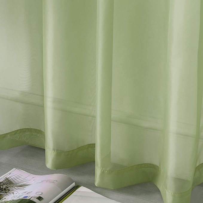 DUALIFE Sage Green Sheer Grommet Curtains 108 Inches Extra Length for Bedroom -Light Filttering Curtains Drapes 2 Panels for Living Room Party Backdrop?52W X 108L Inch