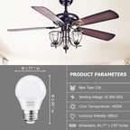 Cotanic 8 Pack A15 LED Ceiling Fan Light Bulbs 4000K Natural Daylight, 6W Small Light Bulb for Chandelier 60W Equivalent, E26 Standrad Base, 600lm, CRI 80+, Non-Dimmable