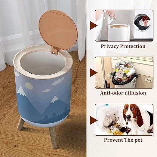 Small Trash Can with Lid Mountains Landscape Scandinavian Style Hand Drawn Seamless Garbage Bin Pet Proof Waste Basket for Kitchen Bathroom Office Bedroom Decorative 1.8 Gallon