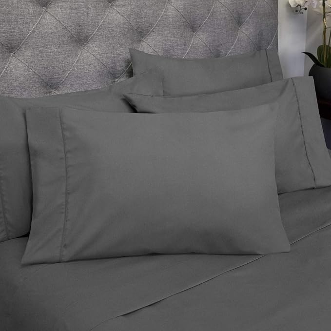 Sweet Home Collection 6 Piece 1500 Supreme Collection Brushed Microfiber Deep Pocket Sheet Set-2 Extra Pillow Cases, Great Value, Split King, Gray