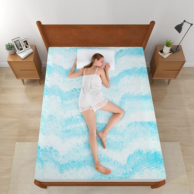 IULULU Mattress Topper, 4 Inch Gel Memory Foam Mattress Topper, King, CertiPUR-US Certified, Blue