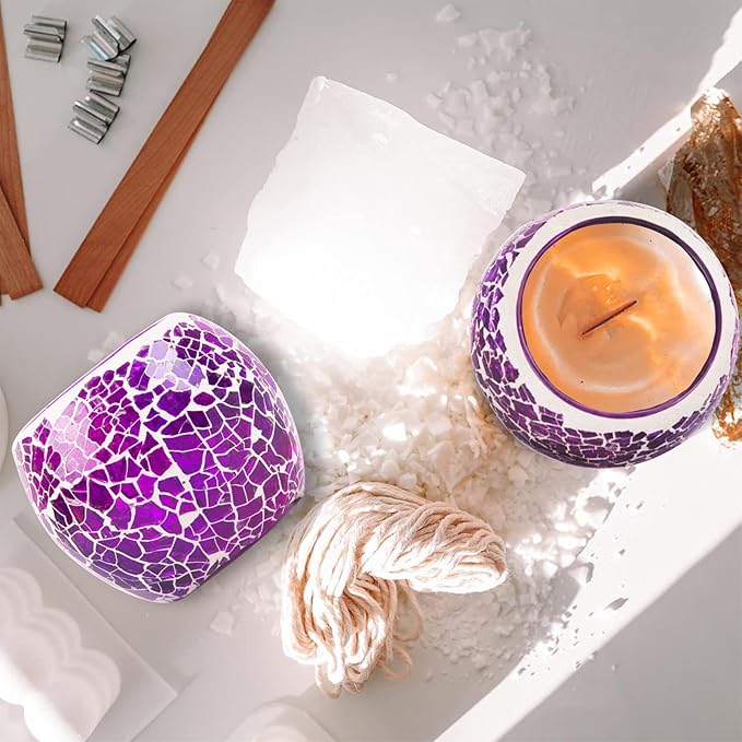 Rancco Glass Votive Candle Holder for Tealight, Romantic Mosaic Cracked Candle Holder, Candle Lamp Aromatherapy Candlescape Bowl for Valentine's Thanksgiving, Christmas Table Centerpiece, Party Decor