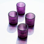 VOHO 12pcs Purple Votive Candle Holders for Christmas Holiday Decorations, Vintage Glass Votive Candle Holder for Coffee Table Centerpiece, Ribbed Tealight Candle Holder for Birthday Gifts