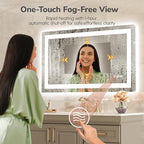 USHOWER LED Bathroom Mirror 40x24 Inch with Lights - Frameless Tempered Glass LED Backlit Lighted Mirror for Bathroom Vanity with Anti-Fog, 3 Colors Dimmable, Memory Function, Wall-Mounted