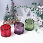 VOHO 3 Color Votive Candle Holders for Easter Decor, 6pcs Large Tealight Candle Holder for Votive Tea Lights Candles, Ribbed Tea Light Candle Holder Glass Gifts for Halloween/Thanksgiving/Christmas