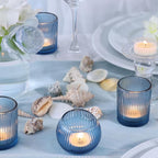 Blue Votive Candle Holders Set of 10- Round Blue Candle Holders Bulk, Glass Candle Holder for Wedding Table Decoration, Embossed Glass Votives, Tea Lights Candle Holder for Home & Party Decor