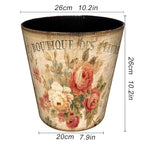 Leather Trash Can, Retro Decorative Waste Basket, 10L Capacity Small Waste Paper Basket, Waterproof Garbage Can for Bathroom, Bedroom, Office, Kitchen and Living Room - Flower