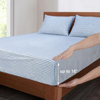 Mejoroom Striped Queen Size Sheet Set - Hotel Luxury 1800 Bedding Sheets & Pillowcases - Deep Pocket Fitted Sheet, Soft, Breathable, Wrinkle & Fade Resistant - 4 Piece (Blue Stripe)