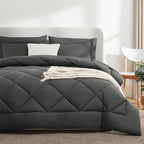 CozyLux Queen Comforter Set Dark Grey - Bed in a Bag Queen Size 7 Pieces, Luxury Soft Bed Set for All Seasons, Bedding Set with Down Alternative Comforter, Sheets, Pillowcases & Shams