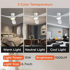 TALOYA 52 inch Ceiling Fans with Lights Remote Control, Modern Low Profile Ceiling Fan with Quiet Reversible DC Motor for Bedroom Living Room and Patio White