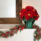 2 Pack 18" Lighted Large Artificial Poinsettias for Outdoors LED Poinsettia Flowers Artificial Faux Poinsettia Plants Poinsettia Christmas Decorations for Office Home Kitchen Decor (Green Paper)