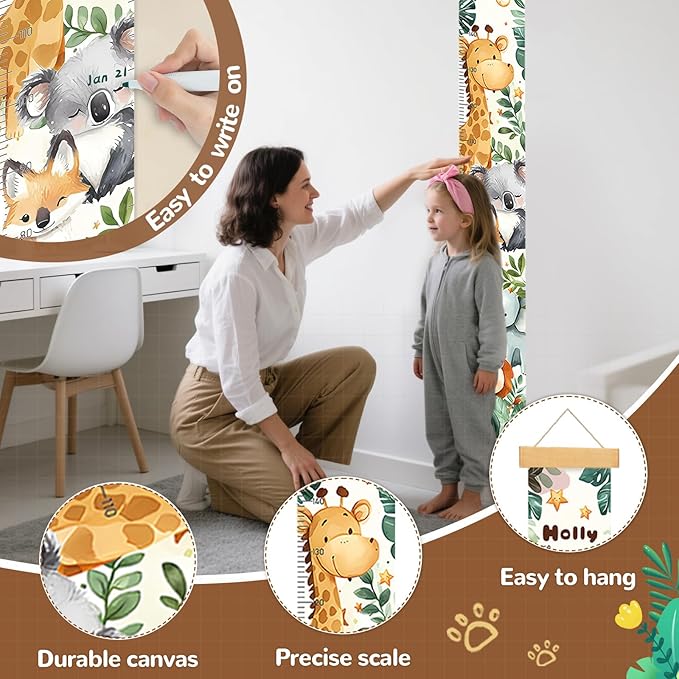 Height Growth Chart, Canvas Height Chart for Kids Baby, Hangable and Removable Growth Chart for Wall Room Nursery Decor, Toddler Height Wall Chart for Baby Room