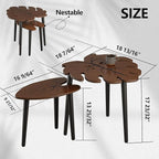 BAMEOS Monstera Leaf Nesting Tables Set of 2, Small Coffee Table Set with Leaf Vein Pattern, Modern Wooden Side Tables for Living Room Bedroom Apartment Balcony Yard