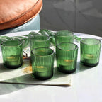 VOHO 12pcs Candle Holder Ribbed Glass, Green Votive Candle Holders for Wedding Party Table Centerpieces, Glass Tealight Candle Holder for Birthday Gift(2.1'' x 2.6'', Green)