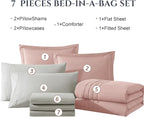 Monbix Queen Comforter Set - 7 Pieces Light Pink Bed in a Bag Queen Bedding Sets with Comforters, All Seasons Down Alternative Comforter Bed Set with Sheets, Pillowcases & Shams