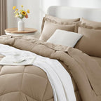 CozyLux Queen Comforter Set Taupe - Bed in a Bag Queen Size 7 Pieces, Luxury Soft Bed Set for All Seasons, Bedding Set with Down Alternative Comforter, Sheets, Pillowcases & Shams