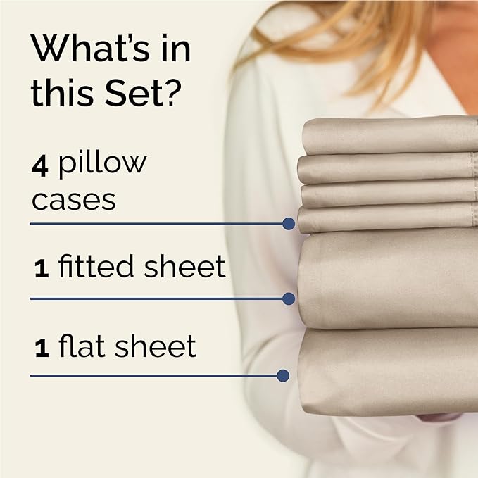 Full Sheets Set 6 Piece - Includes 4 Pillowcases - Bed Sheets Full Size - Soft Hotel Luxury Bedding - Cooling, Comfy, Fade Free & Breathable - 1 Flat & 1 Fitted & 4 Pillowcases w/ Deep Pockets - Cream