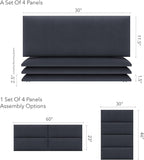 Vänt Upholstered Wall Panels - Queen/Full Size Wall Mounted Headboards - Ribbed Midnight Blue - Set of 4 Panels (Each Individual Panel 30"x11.5")