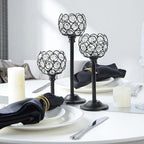 12pcs Bulk Crystal Candle Holders Set, 3 Sizes Tealight Candlestick Holders for Wedding Table Centerpiece, Fireplace Candelabra, Home Decor – Black (Kehail)