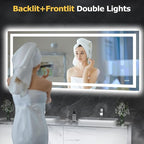 72X32 LED Bathroom Mirror with Lights, Anti-Fog, Dimmable, Backlit + Front Lit, Smart Bathroom Vanity Mirror, Memory Function, Shatterproof, Tempered Glass (Horizontal/Vertical)