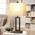 23.5" Table Lamps Set of 2, Modern Black Bedside Lamps with 2 USB Ports & AC Outlet, Contemporary Nightstand Lamps with Wood Base for Bedroom Living Room(LED Bulb Included)