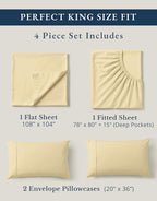 LANE LINEN 100% Organic Cotton King Size Bed Sheets, All Season Soft & Comfy Fully Elasticized Mercized Cotton King Sheets, 15" Deep Pocket Luxury Bed Sheets King Size- Vanilla