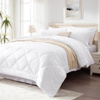 Love's cabin King Size Comforter Set White, 7 Pieces King Bed in a Bag, All Season Bedding Sets with 1 Comforter, 1 Flat Sheet, 1 Fitted Sheet, 2 Pillowcase and 2 Pillow Sham