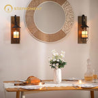Wall Sconces Candle Holder: Set of 2 Farmhouse Wall Lantern Decor Wood Brown Decorations Indoor for Living Room Front Door Porch