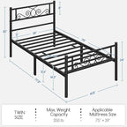 Yaheetech Twin Bed Frames Metal Platform Bed with Headboard and Footboard No Box Spring Needed Easy Assembly,Under-Bed Space: 12.6''/Black/Twin Bed