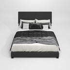Furinno PESSAC Bed Frame, California King Size Bedframe with PU Leather Upholstery Headboard, Bed with Legs, Wooden Slat Support, Easy Assembly, for Bedroom, Dorm, Plain Black