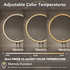 Niccy Round Led Mirror for Bathroom, 32" Backlit Mirror for Wall Circle Lighted Mirror with Gold Frame Anti-Fog, 3 Colors, HD Glass and IP65 Waterproof