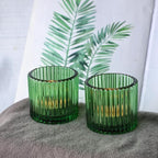 VOHO Large Votive Candle Holders 2.75'' x 2.56'' Set of 6, Ribbed Candle Holder for Votive/Tea Lights Candles, Green Votive Holder for Halloween/Christmas Holiday
