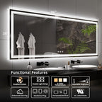 Bathroom Mirror with Lights, 96x36 Inch Gradient Front and Backlit Big Lighted Bathroom Mirror, 3 Colors Dimmable CRI>90 Double Lights, IP54 Enhanced Anti-Fog, Wall Mount LED Mirror