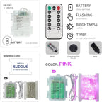suddus Pink Fairy Lights Battery Operated Outdoor Waterproof, 33ft 100 Led String Lights with Remote, Twinkle Lights for Bedroom, Dorm, Tapestry, Christmas, Party Decorations