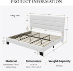 SHA CERLIN King Platform Bed Frame with Velvet Upholstered Headboard, Mattress Foundation with Strong Wooden Slats Support, No Box Spring Needed, White