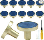 12 Pcs Gold Knobs for Dresser Drawers, Round Dresser Cabinet Knobs Pulls for Kitchen Cabinet Cupboard Door Furniture Decorative, Navy Blue